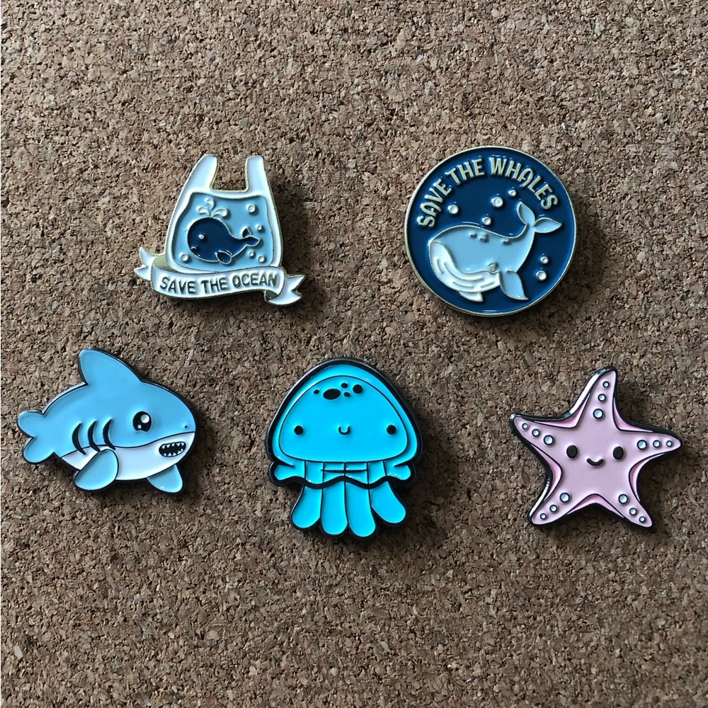 3/$40 Ocean animal enamel pins - save the ocean